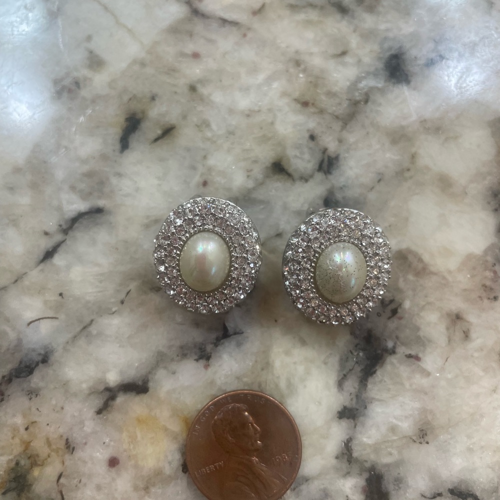 Christian Dior clip on pearl rhinestone earrings.